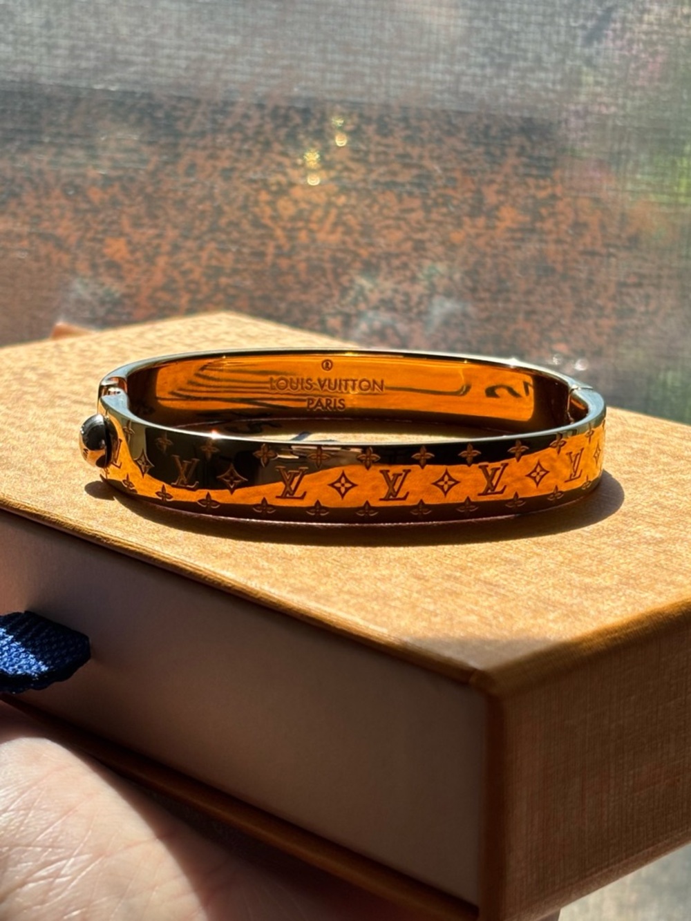 Louis Vuitton Nanogram Cuff, Bangle, Bracelet, Gold Tone Metal, Size Small.